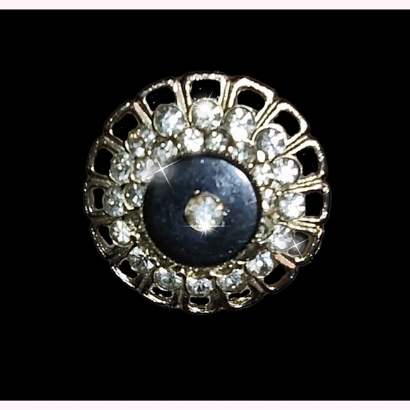 Vintage Art-deco Brooch Black Onyx & White Crystal - Picture 4 of 9